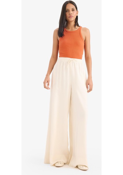 Wide Leg Keten Karışımlı Kumaş Palazzo Pantolon Yüksek Bel Geniş Paça E0127AX25SP fırsatları