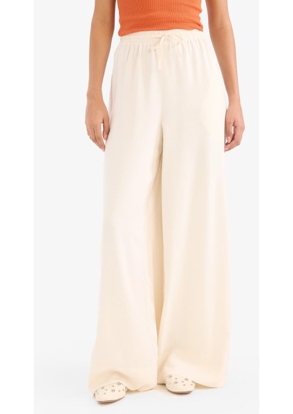 Wide Leg Keten Karışımlı Kumaş Palazzo Pantolon Yüksek Bel Geniş Paça E0127AX25SP indirimleri