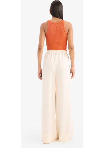 Wide Leg Keten Karışımlı Kumaş Palazzo Pantolon Yüksek Bel Geniş Paça E0127AX25SP