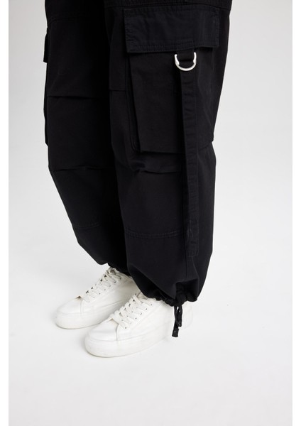 Coool Wide Leg Gabardin Pantolon Geniş Paça Normal Bel Basic Düz Bağcıklı Kargo Cepli B1205AX24AU