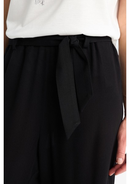 Culotte Esnek Belli Geniş Paça Kuşaklı Krinkıl Viskon Kapri Pantolon C9565AX25SM indirimleri