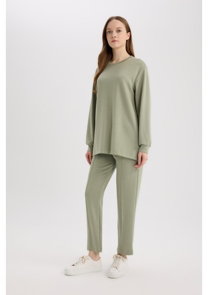 Regular Fit Beli Lastikli Cepli Basic Düz Pantolon E1954AX25SP