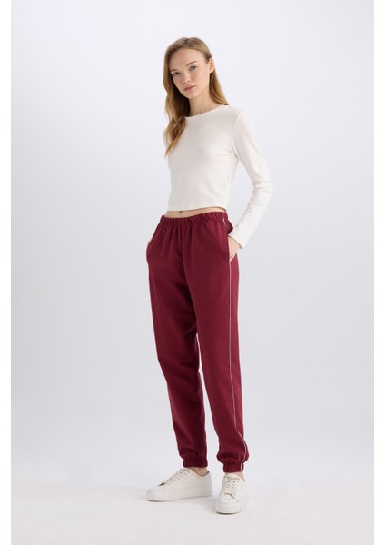 Bordo Jogger Eşofman Altı Cepli Beli Lastikli Bağcıklı Dar Paça Uzun Boy E5976AX25SP
