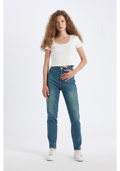 Comfort Mom Yüksek Bel Uzun Jean Yıkamalı Pantolon D4302AX24AU
