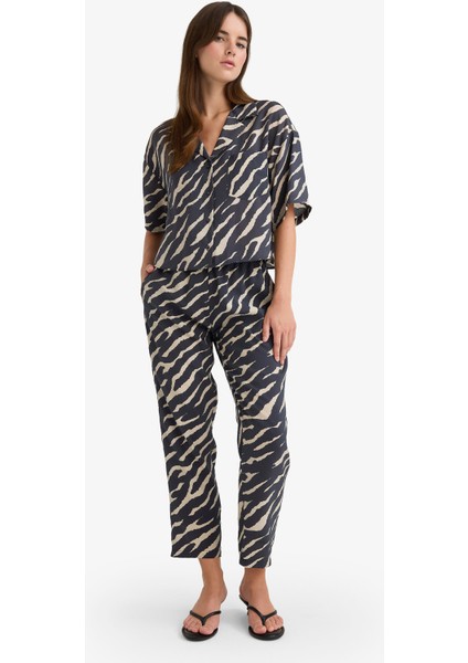 Carrot Fit Zebra Desenli Modal Kumaş Pantolon Çift Cepli Yüksek Bel Düz Paça E6360AX25SP modelleri