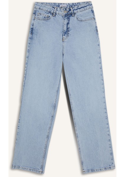 Comfort Straight Yüksek Bel Bilek Boy Jean Yıkamalı Pantolon F2150AX25SM