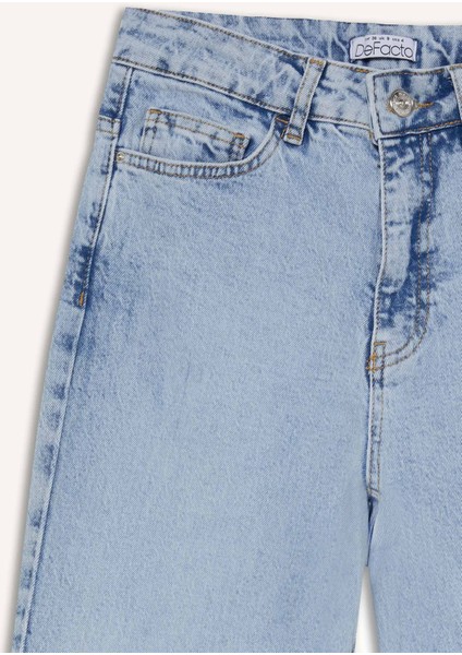 Comfort Straight Yüksek Bel Bilek Boy Jean Yıkamalı Pantolon F2150AX25SM