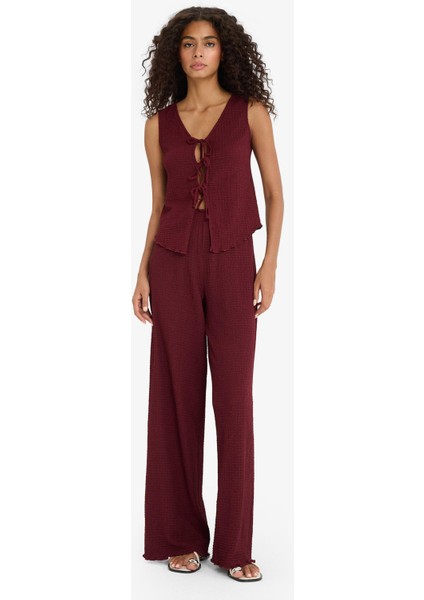 Wide Leg Geniş Bol Paça Bürümcük Pantolon D3570AX25AU