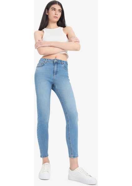 Skinny Fit Yüksek Bel Düz Paça Uzun Jean Taş Yıkama Pantolon D8189AX25SP modelleri