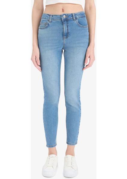 Skinny Fit Yüksek Bel Düz Paça Uzun Jean Taş Yıkama Pantolon D8189AX25SP fırsatları