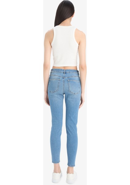 Skinny Fit Yüksek Bel Düz Paça Uzun Jean Taş Yıkama Pantolon D8189AX25SP