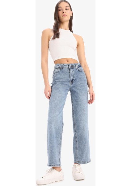 Comfort Straight Yüksek Bel Bilek Boy Jean Yıkamalı Pantolon D8155AX25SM