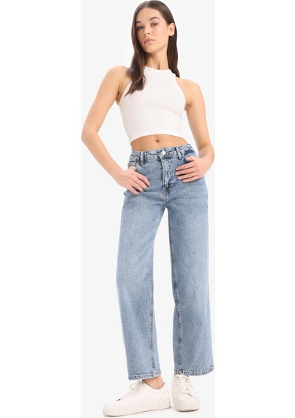Comfort Straight Yüksek Bel Bilek Boy Jean Yıkamalı Pantolon D8155AX25SM fiyatları