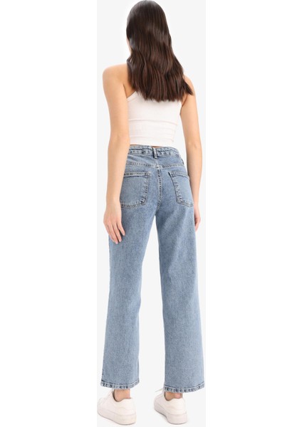 Comfort Straight Yüksek Bel Bilek Boy Jean Yıkamalı Pantolon D8155AX25SM