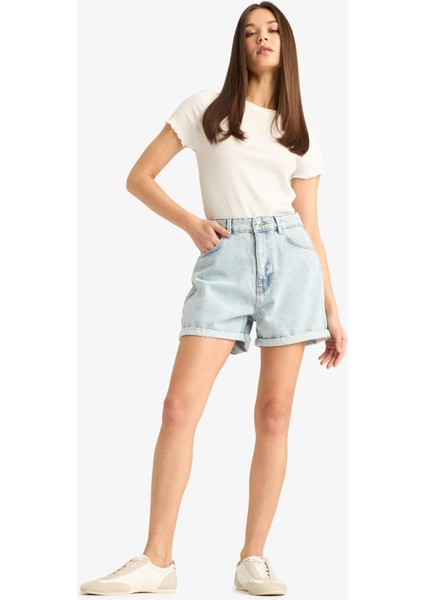 Mom Fit Yüksek Bel Jean Şort E0927AX25SM
