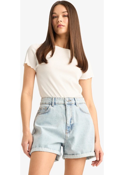 Mom Fit Yüksek Bel Jean Şort E0927AX25SM fırsatları