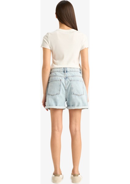Mom Fit Yüksek Bel Jean Şort E0927AX25SM