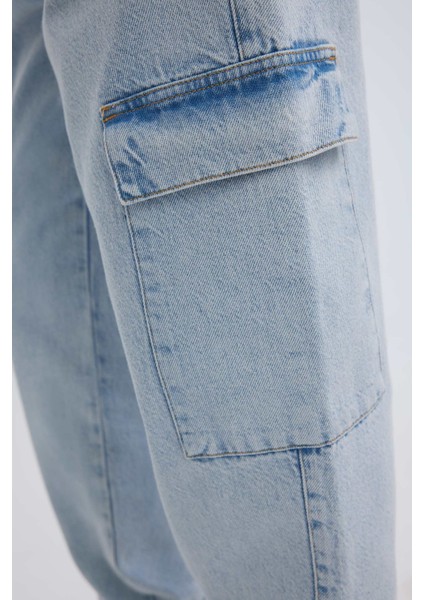 Kargo Jogger Yüksek Bel Bilek Boy Jean Yıkamalı Pantolon C1416AX24SM