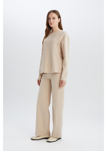 Triko Pantolon Wide Leg Geniş Bol Paça Selanik Kumaş Basic Düz D0361AX24AU