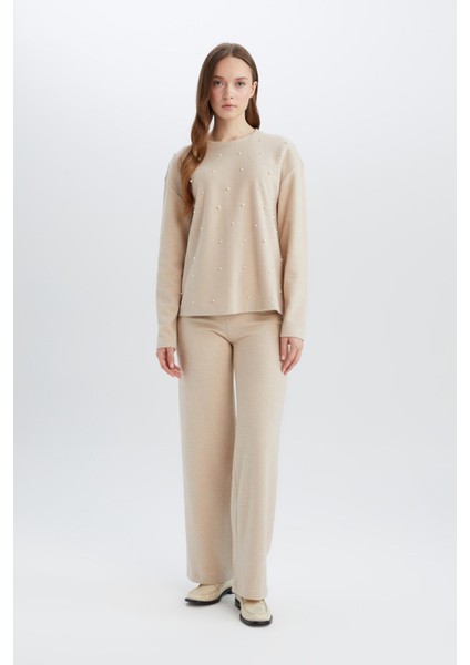 Triko Pantolon Wide Leg Geniş Bol Paça Selanik Kumaş Basic Düz D0361AX24AU fiyatları