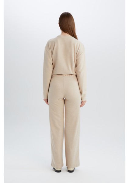 Triko Pantolon Wide Leg Geniş Bol Paça Selanik Kumaş Basic Düz D0361AX24AU