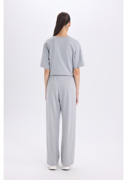 Wide Leg Geniş Paça Eşofman Altı Beli Lastikli Cepli Basic Düz D3759AX24AU