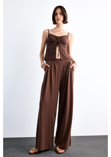 Beli Lastikli Geniş Paça Modal Pantolon F8507AX25SM