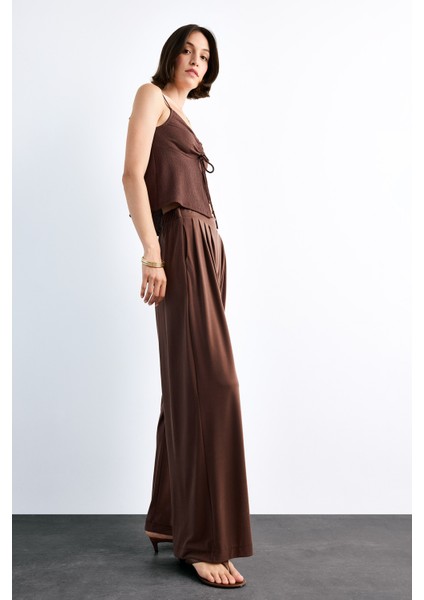 Beli Lastikli Geniş Paça Modal Pantolon F8507AX25SM fırsatları