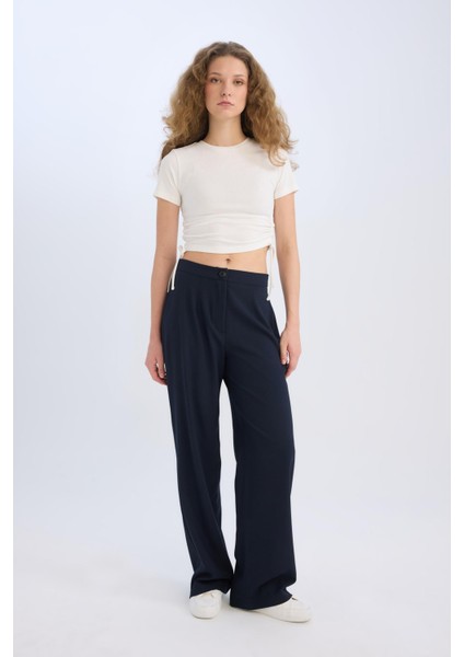 Wide Leg Kumaş Palazzo Pantolon Normal Bel Geniş Bol Paça Cepli Standart Boy D4356AX25SP