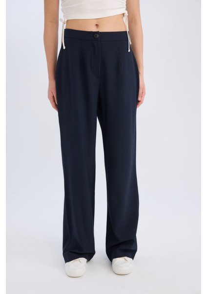Wide Leg Kumaş Palazzo Pantolon Normal Bel Geniş Bol Paça Cepli Standart Boy D4356AX25SP fırsatları