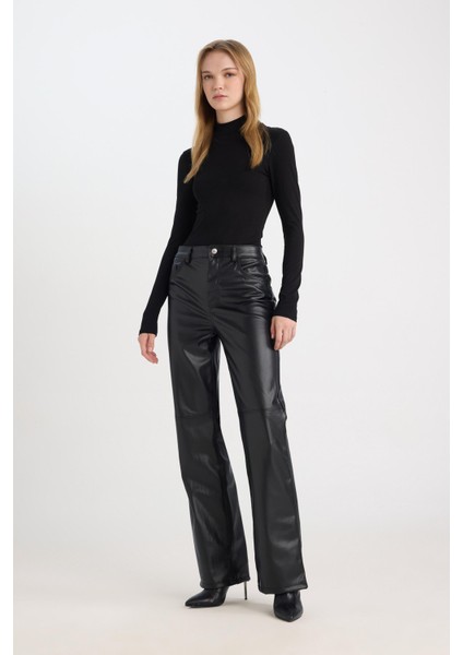Coool Straight Fit Suni Deri Pantolon Yüksek Bel D8001AX24AU modelleri