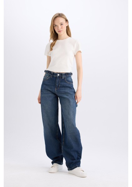 Baggy Fit Yüksek Bel Uzun Jean Yıkamalı Pantolon D0748ax25sp