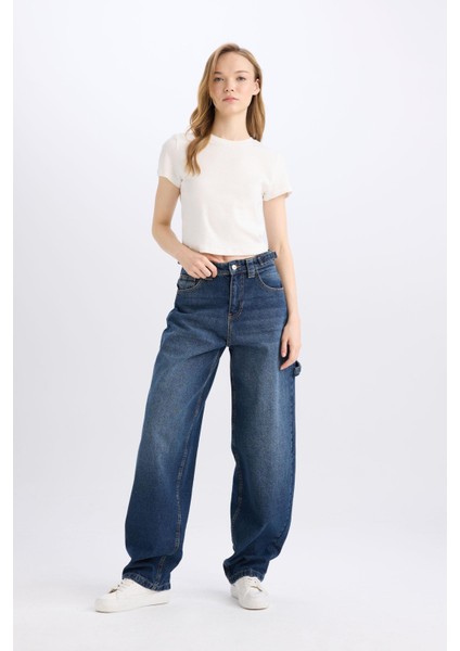 Baggy Fit Yüksek Bel Uzun Jean Yıkamalı Pantolon D0748ax25sp modelleri