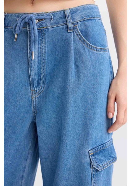 Wide Leg Kargo Yüksek Bel Uzun Yumuşak Jean Pantolon C1244AX24SM fırsatları