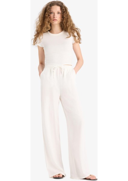 Wide Leg Cepli Yüksek Bel Standart Boy Keten Karışımlı Pantolon F5024AX25SP
