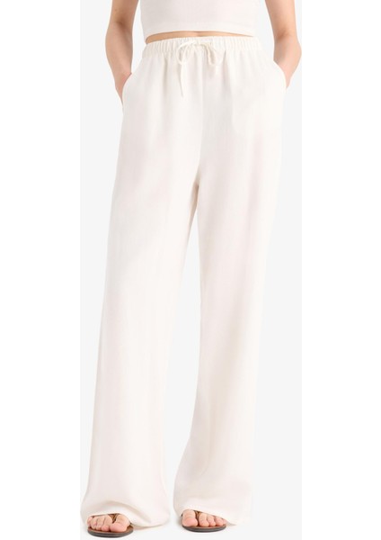 Wide Leg Cepli Yüksek Bel Standart Boy Keten Karışımlı Pantolon F5024AX25SP fırsatları