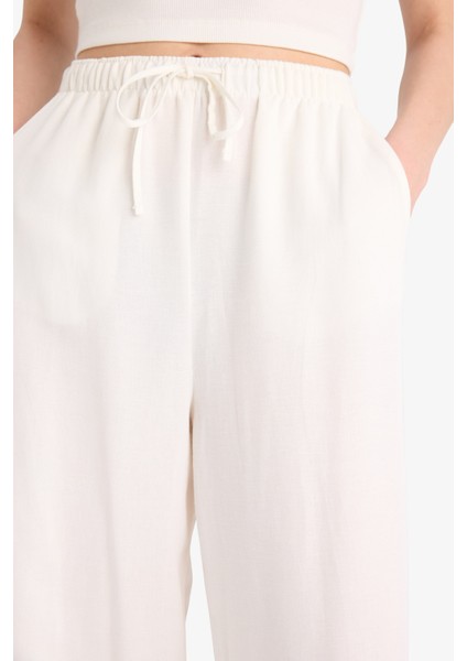 Wide Leg Cepli Yüksek Bel Standart Boy Keten Karışımlı Pantolon F5024AX25SP indirimleri