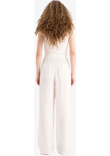 Wide Leg Cepli Yüksek Bel Standart Boy Keten Karışımlı Pantolon F5024AX25SP