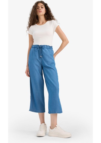 Pull On Culotte Yüksek Beli Lastikli Tensel Yıkamalı İnce Jean Pantolon D8241AX25SM modelleri