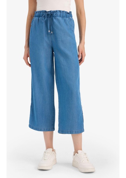 Pull On Culotte Yüksek Beli Lastikli Tensel Yıkamalı İnce Jean Pantolon D8241AX25SM fırsatları