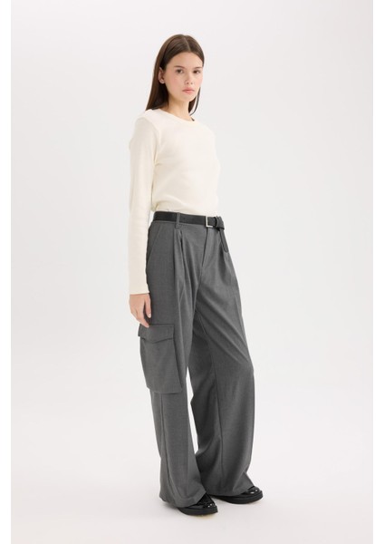 Pensli Palazzo Pantolon Wide Leg Geniş Bol Paça Kargo Cepli Yüksek Bel Basic Düz Standart Boy C2577AX24SP