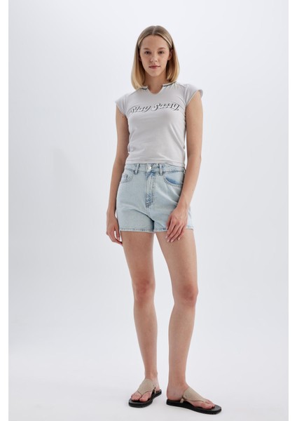 Mom Fit Yüksek Bel Dar Paça Jean Şort C0681AX24SM