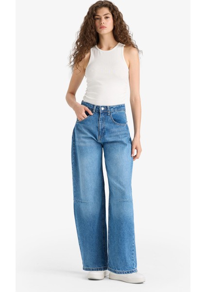 Barrel Fit Normal Bel Bilek Boy Jean Yıkamalı Pantolon F5374AX25HS