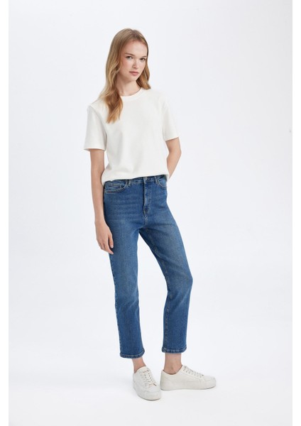Mary Vintage Straight Fit Yüksek Bel Paça Ucu Kesik Bilek Boy Jean Yıkamalı Pantolon C7366AX24AU modelleri