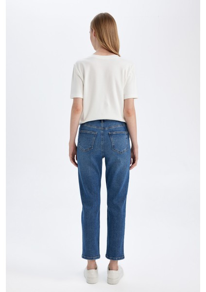 Mary Vintage Straight Fit Yüksek Bel Paça Ucu Kesik Bilek Boy Jean Yıkamalı Pantolon C7366AX24AU