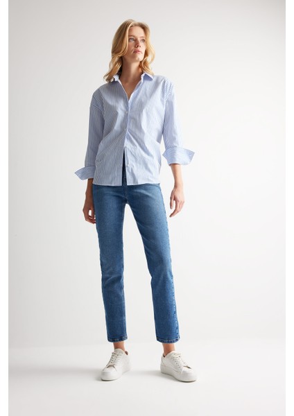 Mary Vintage Straight Fit Yüksek Bel Paça Ucu Kesik Bilek Boy Jean Yıkamalı Pantolon C7366AX24AU
