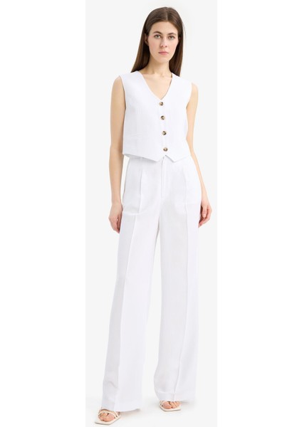 Wide Leg Keten Karışımlı Palazzo Pantolon Yüksek Bel Geniş Bol Paça Pensli Cepli A1922AX25SM modelleri