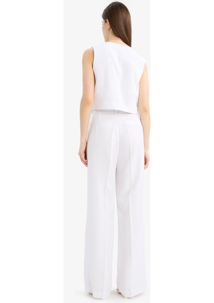Wide Leg Keten Karışımlı Palazzo Pantolon Yüksek Bel Geniş Bol Paça Pensli Cepli A1922AX25SM