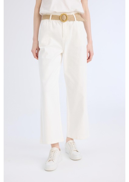 Gabardin Kumaş Pantolon Paperbag Cepli Yüksek Bel Duble Paça Basic Düz Kemerli D3781AX24AU fırsatları