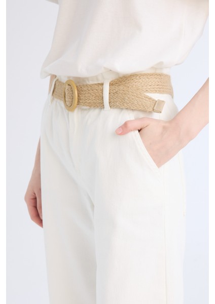 Gabardin Kumaş Pantolon Paperbag Cepli Yüksek Bel Duble Paça Basic Düz Kemerli D3781AX24AU indirimleri